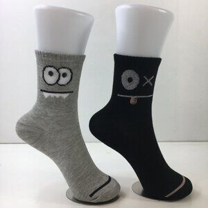 Unisex Crew Socks Set 2 Funny Face Design Gray Black White